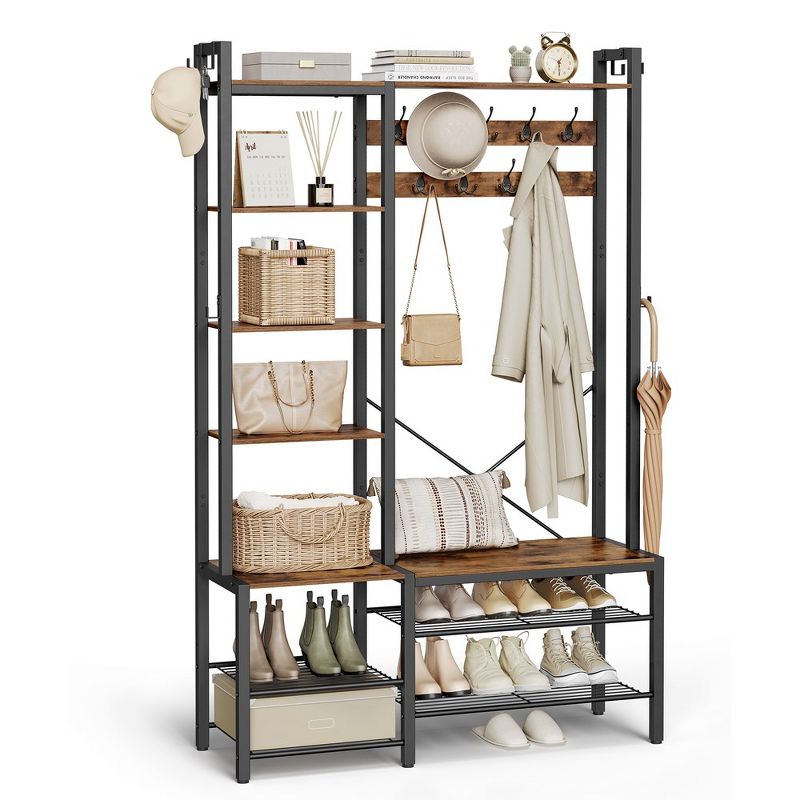 VASAGLE Hall Tree with Bench and Shoe Storage, Entryway Coat Rack with Shoe Bench, 5 Storage Shelves, 2 of 9
