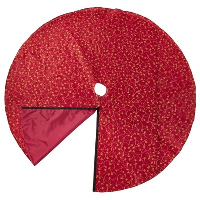 Burgundy and Gold Embroidered Christmas Tree Skirt, 70" Round