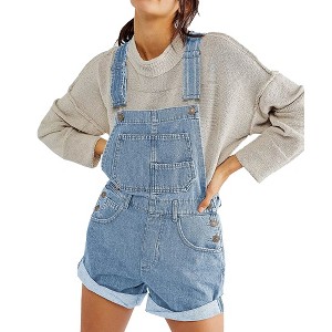 Summer Overall for Women Denim Shortall Demin Romper with Pocket Adjustable Strap Denim Jumpsuits Bib Shorts Denim Jumper - 1 of 4