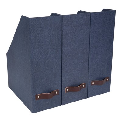 Set of 3 Estelle Canvas Magazine File Blue - Bigso Box of Sweden