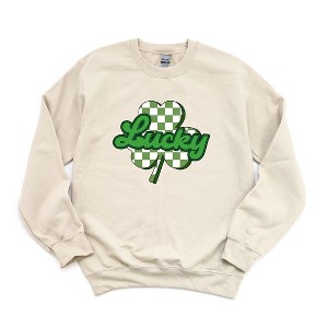 Simply Sage Market Women's Graphic Sweatshirt Lucky Cursive Shamrock - 1 of 3