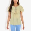 Anna-Kaci Women's Short Sleeve Boho Top with Tassel Tie Front and Crochet Trim Casual Summer Fashion Blouse - 2 of 4