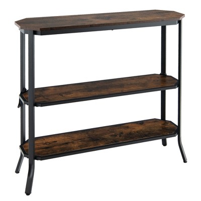 Costway 3-Tier Entryway Sofa Console Table Steel Frame for Hallway Living Room Brown