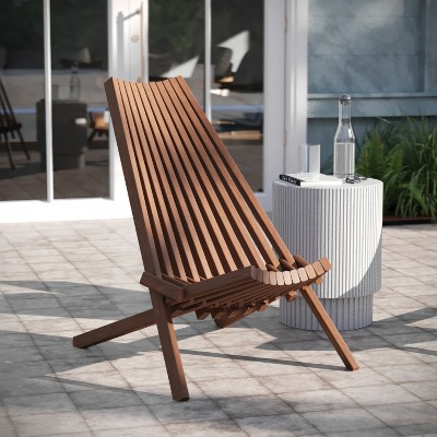 Brown Acacia Wood Armless Folding Lounge Chair for Indoor/Outdoor