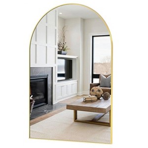 Aoibox Arch Bathroom Mirror with Brushed Metal Frame, Wall Mounted Vanity Mirror for Bedroom, Living Room, Entryway, Gold Finish - 1 of 4