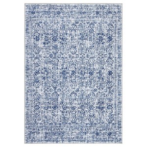 Washable Vintage Foral Rug Non Slip Low Pile Rug Soft Retro Throw Floor Cover Foldable Indoor Carpet for Living Room Bedroom Playroom Nursery - 1 of 4