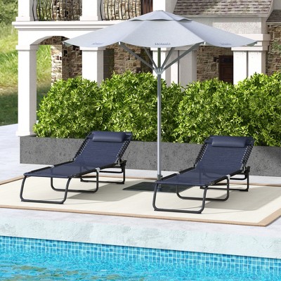 Dark Blue Folding Chaise Lounge Set with Mesh and Steel Frame