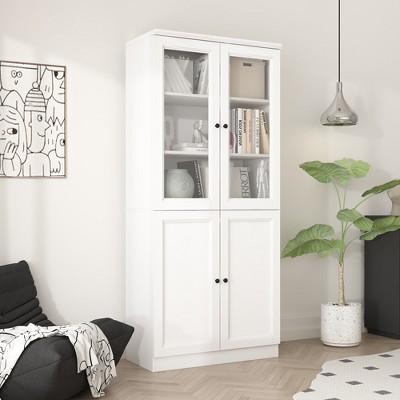 Famapy White Wood Buffet Cupboard Kitchen Storage Cabinet Anti-tip Feature