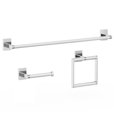 HOMLUX 3-Piece Bath Hardware Set with Towel Ring Toilet Paper Holder and 24  in. Towel Bar in Chrome