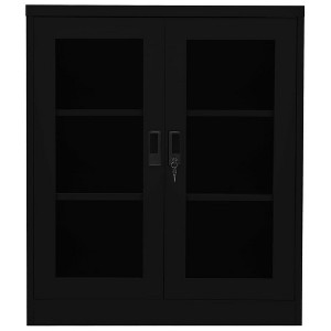 vidaXL Black Office Cabinet - Steel Construction - Tempered Glass Doors - Lockable - 2 Adjustable Shelves - Scandinavia Style - 1 of 4