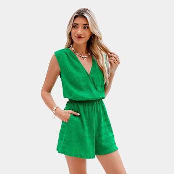 Women's Green Sleeveless Surplice Romper - Cupshe