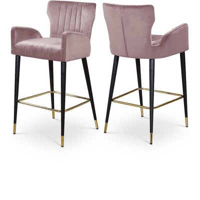 Meridian Furniture,Luxe Pink Velvet Stool, Set of 2