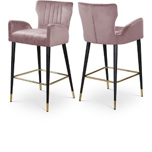 Meridian Furniture,Luxe Pink Velvet Stool, Set of 2 - 1 of 4