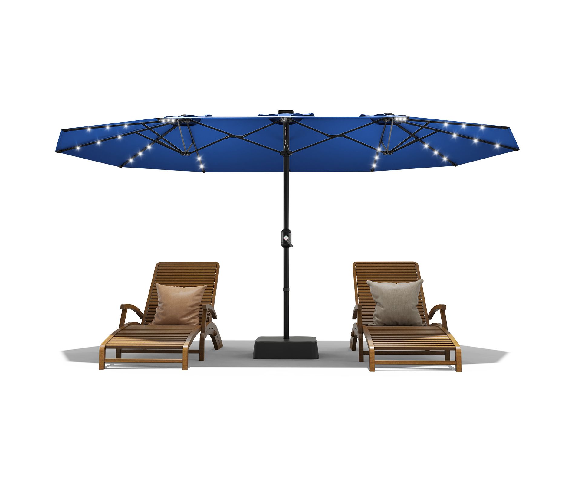 15ft Rectangular Patio Umbrella with Solar Lights & Base Included, Outdoor Umbrella with Crank Handle & 48 LED Lights for Backyard, Deck, Poolside
