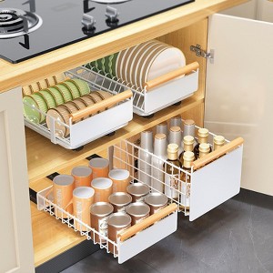 TROPOW Teleskopschublade Ausziehbare Schublade Für Kabinett Teller Schrank Organizer Küche Geschirrabtropfgestell Mit Abtropfschale Ohne Bohren - 1 of 4