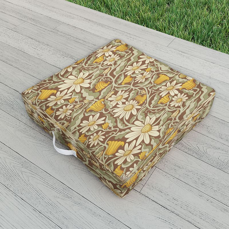 Sewzinski Retro Flowers on Brown Outdoor Floor Cushion - Deny Designs, 2 of 3