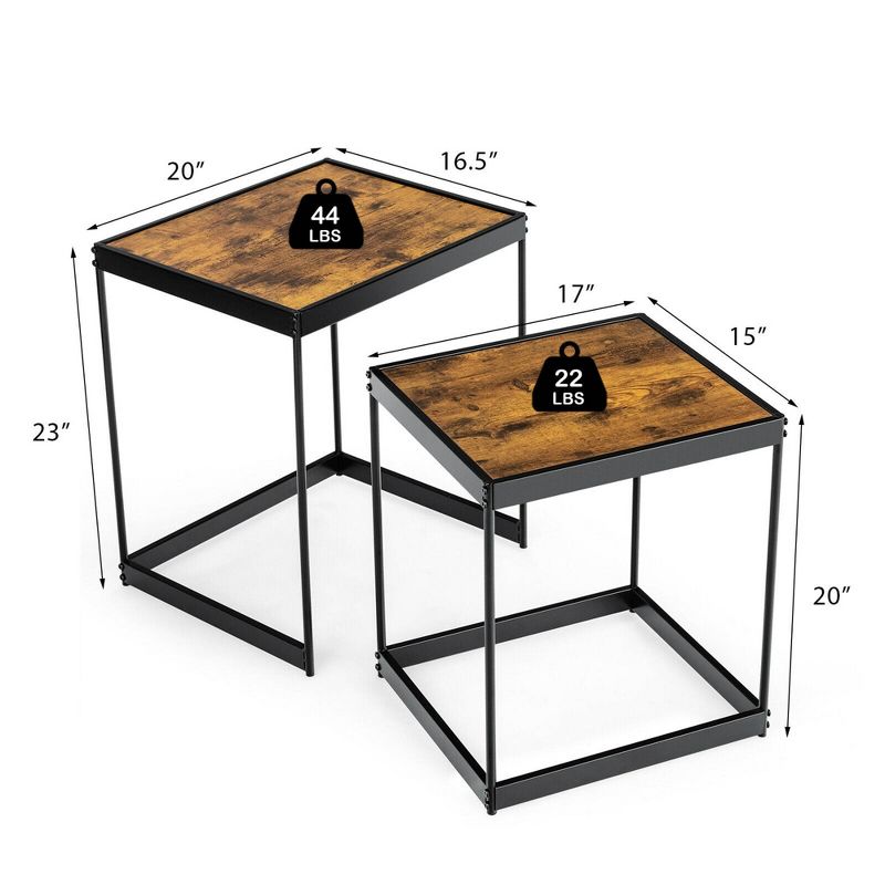 Costway Coffee Tables Nesting Side Set of 2 for Living Room Modern W/ Sturdy Steel Frame, 2 of 11