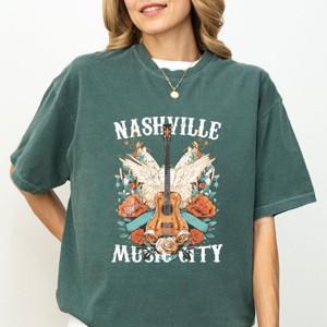 Nashville Music City Guitar Grunge - Womens Garment Dyed Tee - 1 of 2