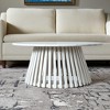 HomeRoots 32" White and Natural Genuine Marble and Solid Wood Round Drum Coffee Table - 2 of 4