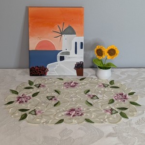 Jiallo Lilac Cottage Rose Embroidered Cutwork Placemat, 11 by 17 inch Table Linen Decor, Water Resistance, Machine Wash safe - 1 of 4