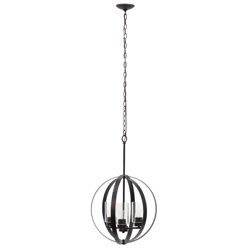 3-Light 18" Adjustable Industrial Globe Hanging Metal/Clear Glass Ceiling Pendant - Lalia Home, 1 of 13
