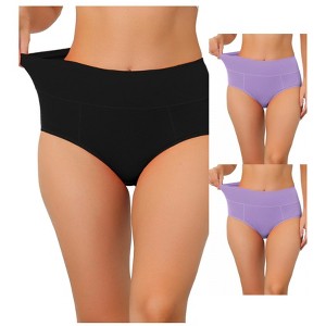 Allegra K Women's High Waist Available in Plus Size Tummy Control Briefs Multicolored 3 Pcs - 1 of 4
