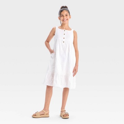 Girls' Sleeveless Woven Eyelet Midi Dress - Cat & Jack™ White