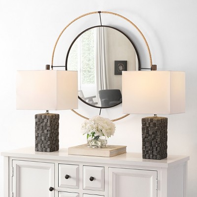 Jayden Dark Grey Ceramic Table Lamp Set with White Shades