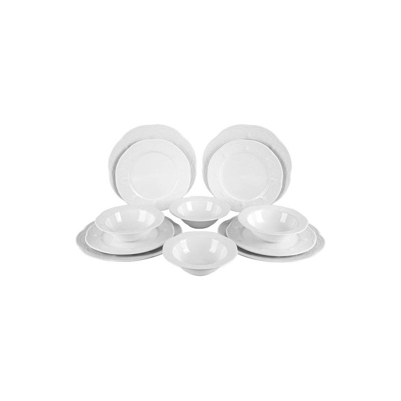 12-Piece Dinnerware Set Service For 4, Modern Style Porcelain Plates And Bowls Sets, 1 of 4