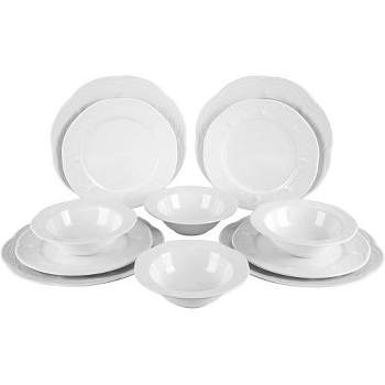 12-Piece Dinnerware Set Service For 4, Modern Style Porcelain Plates And Bowls Sets
