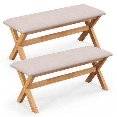 Tangkula 2PCS Upholstered Entryway Bench w/Thick Padded Seat End of Bed Bench for Bedroom