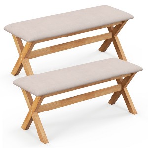 Tangkula 2PCS Upholstered Entryway Bench w/Thick Padded Seat End of Bed Bench for Bedroom - 1 of 4