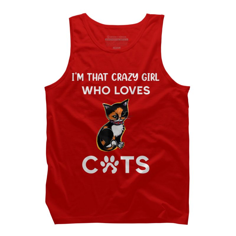Men's Design By Humans I'm That Crazy Girl Who Loves Cats Cartoon By MeowShop Tank Top, 1 of 3