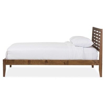 Walnut Queen Mid-Century Modern Slatted Platform Bed