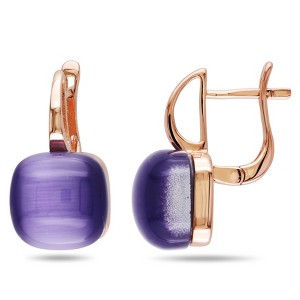 EVERLY JEWELRY | Rose Plated Sterling Silver Cushion-shape Simulated Purple Cat Eye Hinged Hoop Earrings - 1 of 3