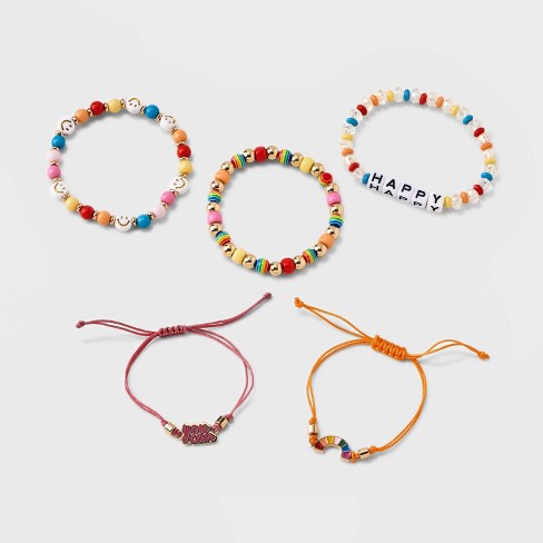 Girls' 5pk Mixed Bracelet Set with 'Happy' Letter Beads and 'You Can' Charm  - Cat & Jack™