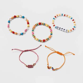 Girls' 5pk Mixed Bracelet Set with 'Happy' Letter Beads and 'You Can' Charm - Cat & Jack™