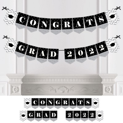 Big Dot of Happiness Silver Tassel Worth The Hassle - Graduation Party Bunting Banner - Silver Party Decorations - Congrats Grad 2022