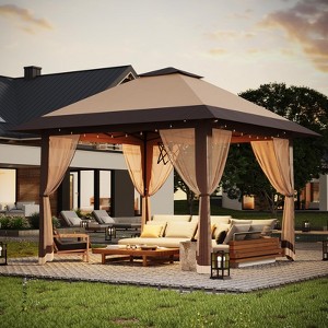 13x13FT Pop-Up Gazebo with Mosquito Net, Instant Canopy Tent, Double Roof, Adjustable Height, UV-Resistant Outdoor Shelter for Patio & Garden - 1 of 4