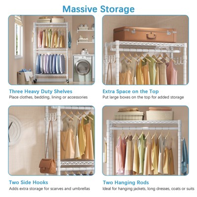 White Heavy Duty Wire Freestanding Closet with Wheels