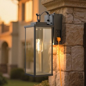 DORESshop Outdoor Gooseneck Wall Lantern with GFCI Outlet, 16-Inch, Dusk to Dawn, Clear Glass, Matte Black Finish, IP23 Waterproof, - 1 of 4