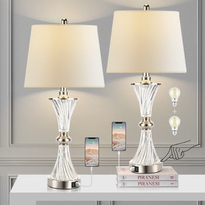 ROTTOGOON Touch Control Table Lamp for Bedrooms 3 Way Dimmable White Drum Shade Nightstand lamp Set of 2 with 2 USB Charging Port(Bulbs Included) - 1 of 4