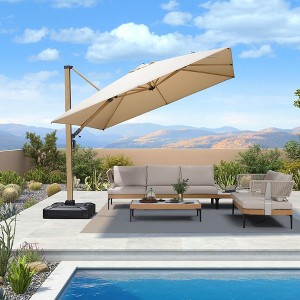 PURPLE LEAF Patio Cantilever Umbrella Teak Finished Aluminum Frame Large Offset Outdoor Sun Umbrellas with Base for Pool Garden Deck - 1 of 4