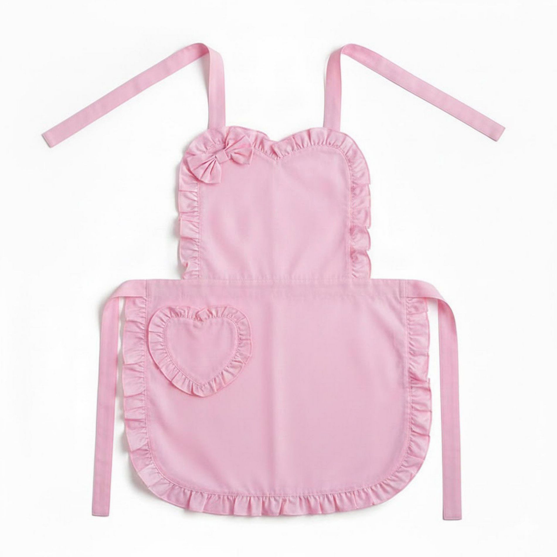 Alilang Ruffle Trim Valentine Heart Pocket Kitchen Apron with Adjustable Neck and Waist Ties - Pink