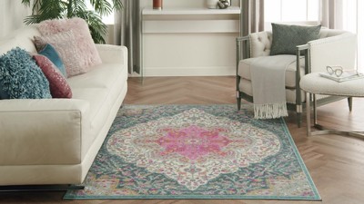 Blue and Pink Floral Synthetic 8' x 10' Reversible Rug