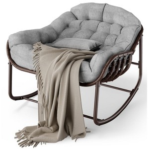 Outdoor Papasan Rocking Chair, Oversized Wicker Lounge Chair with Cushion and Metal Frame, Patio Rattan Egg Rocker for Balcony Backyard Porch Bedroom - 1 of 4