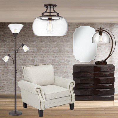 Charleston Bronze Industrial Farmhouse Ceiling Light with Clear Glass
