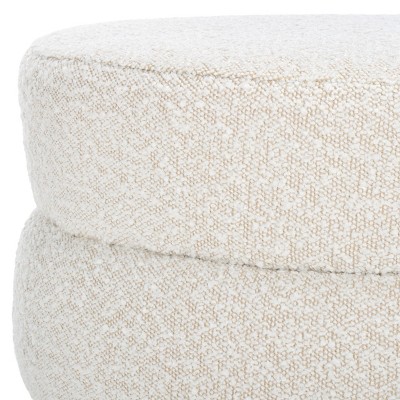Light Beige Tufted Round Boucle Ottoman