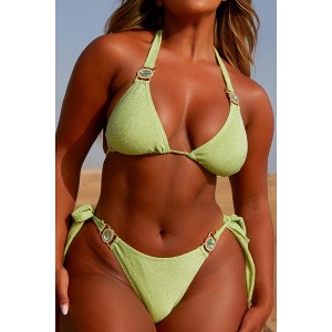 Lumiére 'Mint' Lurex Tie Side Crystal Bikini Bottoms Mint Large - 1 of 4