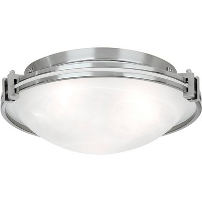 Possini Euro Design Modern Art Deco Ceiling Light Flush Mount Fixture Brushed Nickel 16 3/4" Wide Marbleized Glass Bedroom Kitchen